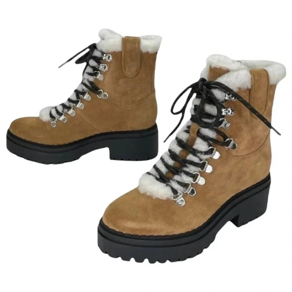 Marc Fisher Nalina Tan Leather Fur Tim Womens Ankle Boots Size 6M - Picture 8 of 10